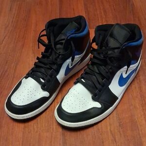 Men's Jordan 1 Mid Black and Blue Sneakers Size 15